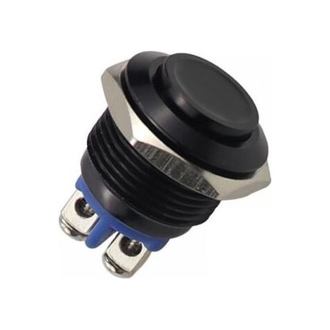 Interrupteur à Bouton-Poussoir en Métal, 220V 16mm Étanche en Acier Inoxydable Rond Auto-Réinitialisation Normalement Ouvert Interrupteur à Bouton-Poussoir à Tête Haute(Le noir) (1/4)