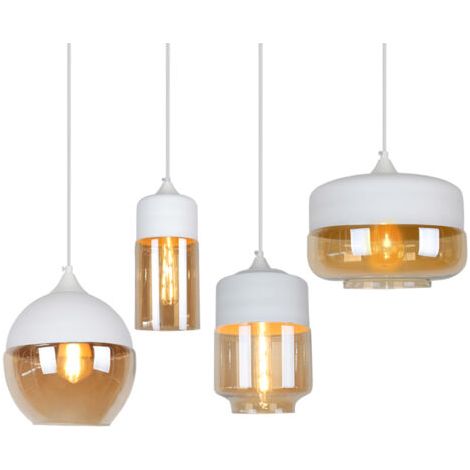 royaluxe- 4PCS Suspension Luminaire Moderne Plafonnier En Verre Lampe À Suspension Rétro Vintage Blanc Pour Salon, Loft, Cuisine (1/5)