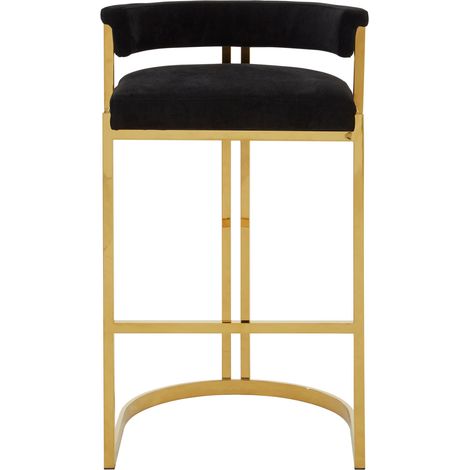 Interiors by Premier Black Bar Chair Stool with Back, Kitchen Stool for Bar, Gold Frame Breakfast Stool with Velvet Upholstery (1/5)
