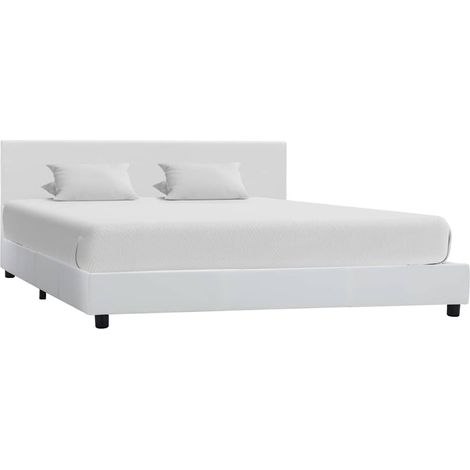Lit double,Lit adulte - Cadre de lit - sans matelas - blanc - similicuir - 140x200 cm - 2 personnes 6597770 (1/5)