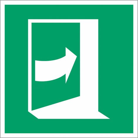 Pannello adesivo ISO 7010 "Porta di emergenza con apertura a destra" - E023