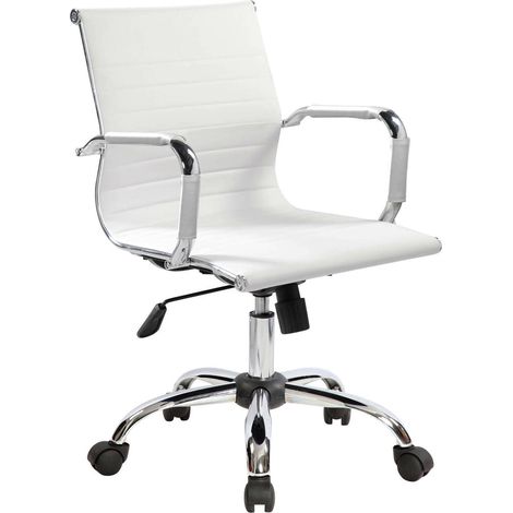 Silla de oficina Omaramam\, Sillón ejecutivo con reposabrazos, Silla de oficina ergonómica, Blanco, Cm 62x54h92/102