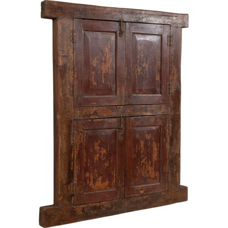Finestra finestrina grata in legno massello e in ferro antica e vecchia medievale con telaio da interno o da esterno (1/5)