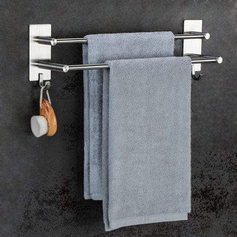 Porte-serviettes sans perçage pour salle de bain et cuisine Autocollant, aucun perçage requis (1/5)
