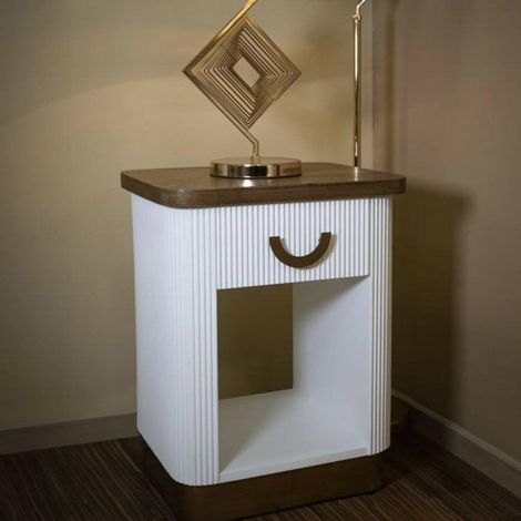 Chevet, Commode Basse, Table de Nuit, Étagère de Chevet, 48x40 h62 cm, Blanc et Marron (1/5)