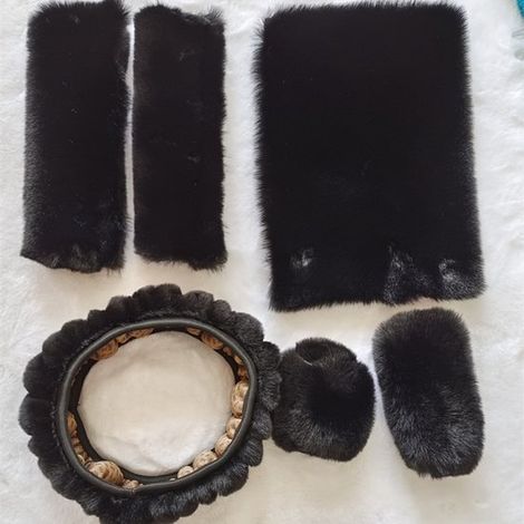 Fundas universales de felpa para volante de 6 piezas, que incluyen fundas para el freno de mano y la palanca de cambios, 38 cm, negro (1/5)
