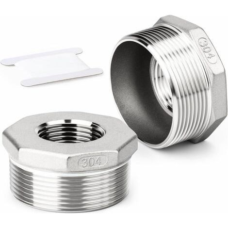 2 pièces réducteur à douille hexagonale, 2" BSP mâle à 1-1/4" BSP femelle filetage 304 acier inoxydable adaptateur de tuyau réducteur raccord