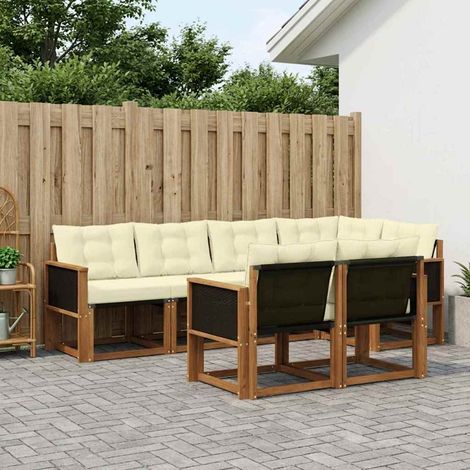 vidaXL Outdoor-Sofagarnitur mit Kissen 7 pcs Natur und Creme (1/5)