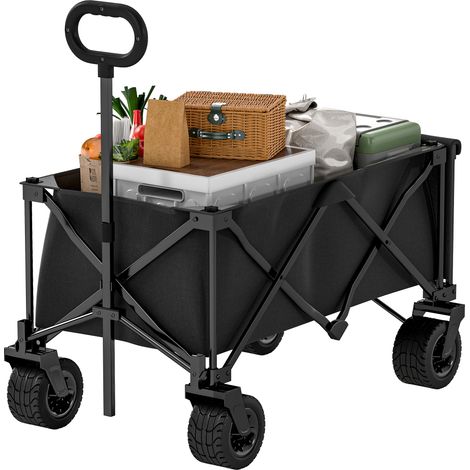 Chariot de jardin pliable 100 kg roues tout-terrain poignée réglable noir