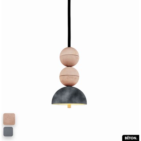 Lampe de suspension en béton velours - BOSFOR CONCRETE VELVET ROSE - GRIS 2 BALLES LED 14W (1/2)