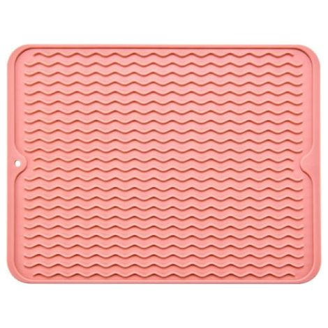Tapis d'évier grand format (40,5 x 31 cm, rose) - Tapis épais pour un séchage rapide, avec brosse éponge intégrée, sans BPA, pliable et antidérapant (1/5)