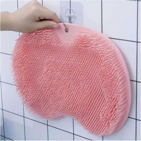Tapis de massage pour pieds et dos,Tapis de douche en silicone avec ventouses,Brosse à pieds et à dos,Antidérapant,Rose (1/5)