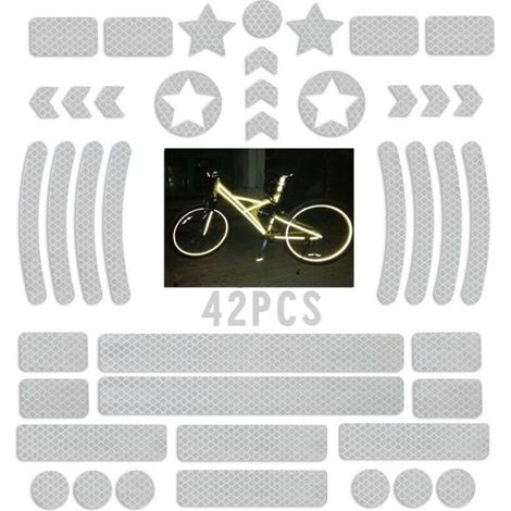 Lot de 42 autocollants réflecteurs autocollants pour vélo, en différentes versions, bande réfléchissante autocollante pour camions, vélos, voitures, poussettes et motos (1/5)