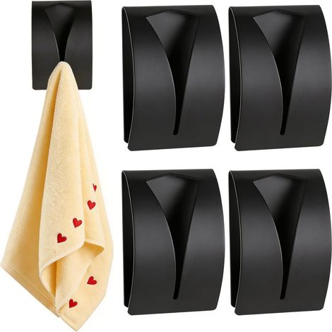 Lot de 4 Porte Torchon Cuisine Adhésif Noir Accroche Torchon Sans Perçage Crochet Torchon Mural Ultra Résistant – Support Serviette Cuisine et Salle de Bain – Fixation Forte 5 kg (1/5)