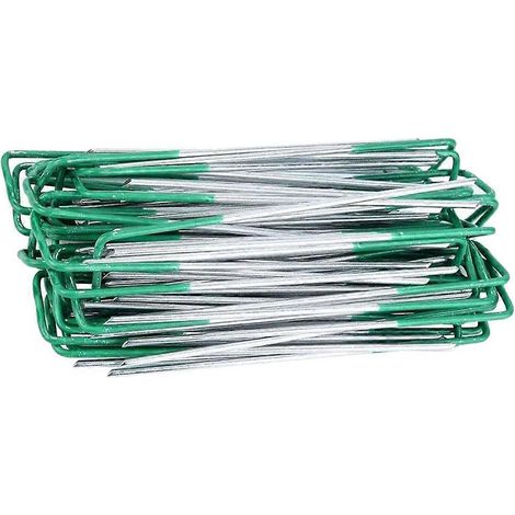 20 piquets de jardin en forme de U pour gazon synthétique, couleur verte. (1/3)