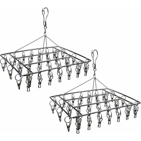 royaluxe -égouttoir à Chaussettes en Acier Inoxydable avec 36 Clips de Suspension à Linge Durable avec Crochet pivotant à 360 ° et Crochet Coupe-Vent pour Chaussettes, Soutien-Gorge, sous-vêtements, ( (1/5)