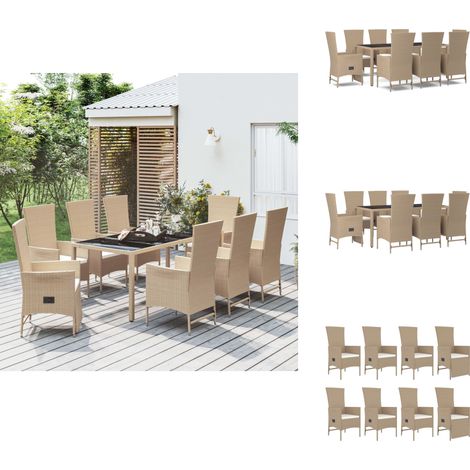 9-tlg. Garten-Essgruppe mit Kissen Beige Poly Rattan - Garten Möbel - Gartenset - Esstisch - Outdoor Esszimmer - Lounge Set (1/5)