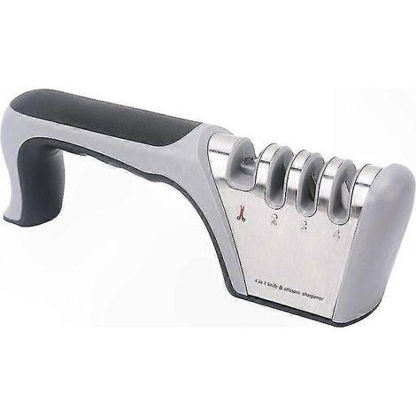 Affûteur de couteaux en acier inoxydable et céramique antidérapant, design gris et noir, pour cuisine et atelier à domicile (1/4)
