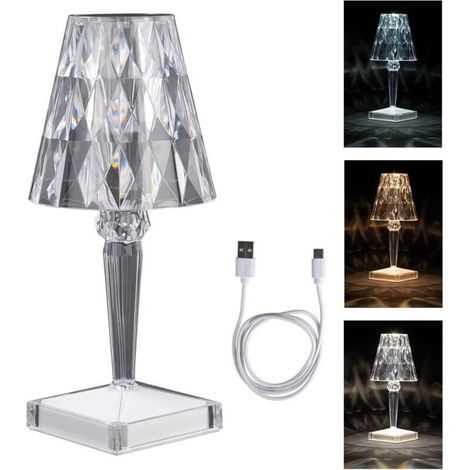 Ideen mit Herz LED Table Lamp with Crystal Effect Diamond Modern Bedside Lamp Decoration 25.5 cm High Dimmable and Rechargeable [Energy Class A] (1/5)