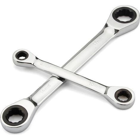 (10-12) Clé à cliquet double tête à anneau en chrome vanadium, jeu de clés mixtes à cliquet réversibles (1/5)