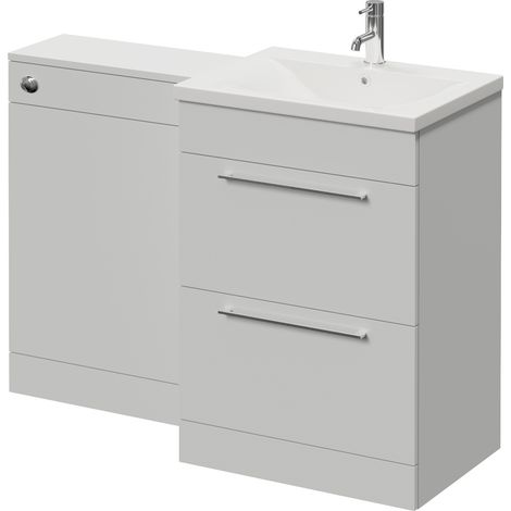Napoli 460 Cento Gloss Grey Pearl 1200mm 2 Drawer Vanity Unit Toilet Suite with Glide Basin - 1200mm - Chrome 320mm HandleWithout Kingston Toilet Pan