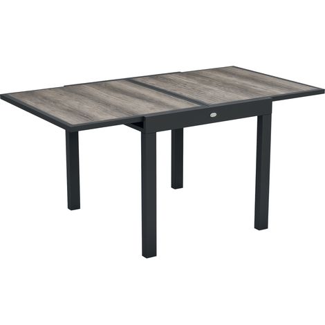Outsunny Extending Garden Table, Outdoor Dining Table for 6, Aluminium Frame Rectangular Patio Table with Plastic Board Tabletop,80/160L x 80W x 75H cm, Grey (1/5)