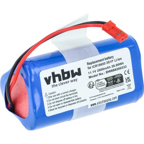 vhbw batteria sostituisce Ecovacs ICR18650 3S1P per home cleaner (2600mAh, 11,1V, Li-Ion)