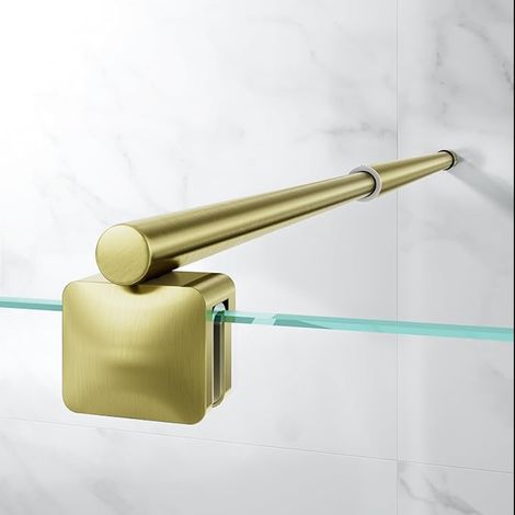 Barre de soutien murale télescopique pour paroi de douche, inox, réglable de 68,5 à 127,8 cm (du mur au bord intérieur du verre), compatible verre 6-10 mm, or brossé (1/5)