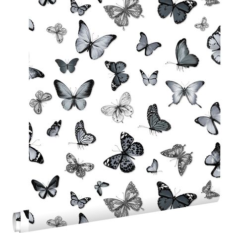 papier peint papillons noir et blanc - ESTAhome (1/5)