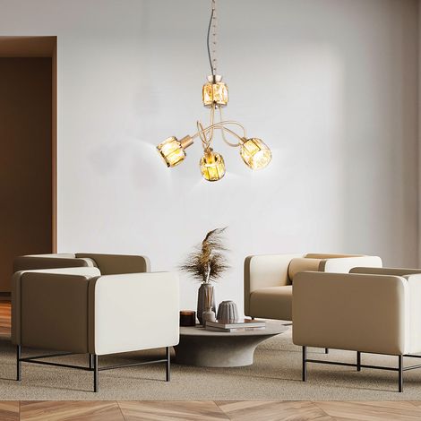 Hängeleuchte Pendellampe antik Glaskristalle goldfarben H 130 cm Wohnzimmer Schlafzimmer