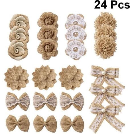 Décoration florale - Vintage - Ensemble de fleurs en toile de jute - 24 pièces - Fait main - Durable