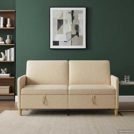 Canapé 3 places avec rangement, housse amovible, polyester crème, 172 x 78 x 87 cm - PANGIVO (1/5)