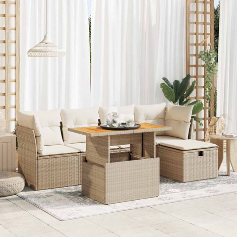 vidaXL Set sofás jardín y cojines 6 pzas ratán sintético acacia beige (1/5)