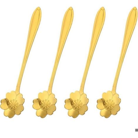 4pcs cuillères à café – Inox 410 forme fleur de cerisier – pour espresso, dessert et thé – Or 12cm (1/4)