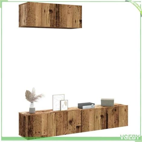 Meuble TV mural - Ensemble 3 pcs FAF7291712446450 - vieux bois - bois d'ingénierie - 80 x 30 x 30 cm (1/5)