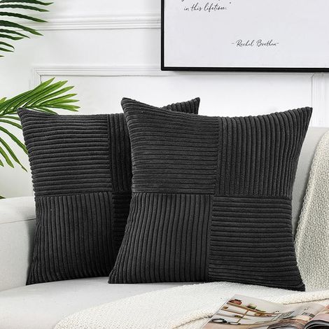 Housses de coussin décoratives pour canapé-lit de salon, 2 pièces, style bohème, style campagne, ferme, (60 x 60 cm) - Noir (1/5)