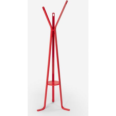 Ahd Amazing Home Design – Porte-manteau en contreplaqué de hêtre 180 cm – 3 crochets – Base tripode stable – Design nordique rouge pour entrée et salon (1/4)