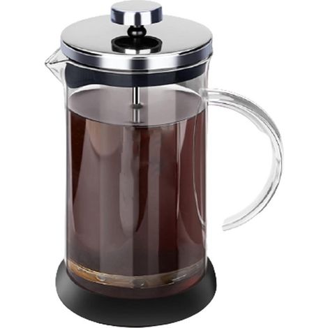 Cafetera de émbolo，de acero inoxidable 304，con jarra de vidrio de borosilicato resistente al calor (1/2)