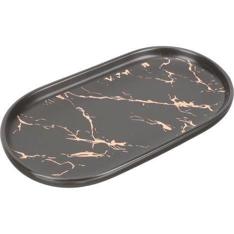 Plateau de Rangement Effet Marbre en Céramique pour Bijoux et Cosmétiques Surface Lisse, Organisation Élégante pour Salle de Bain et Décoration Intérieure'-'-