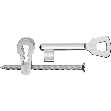 Insert de clé L pour serrures à mortaiser avec clé nickelée et vis de têtière M5x60 détachée Serrure à gorge Adaptateur Cylindre Verrou Sécurité Garniture, fermeture 1 (1/4)