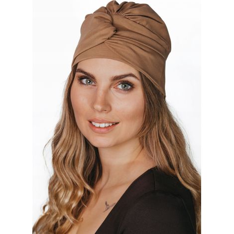 Turban pour femme, chapeau Sara en coton couleur chair, également porté après une chimiothérapie. (1/5)