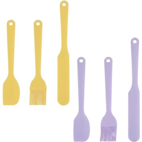2 Ensembles Spatules en Silicone Style Nordique, Jaune et Violet 3 Pièces Chaque avec Mini Spatule, Couteau à Étaler et Pinceau, Ustensiles de Pâtisserie Résistants à la Chaleur (1/5)