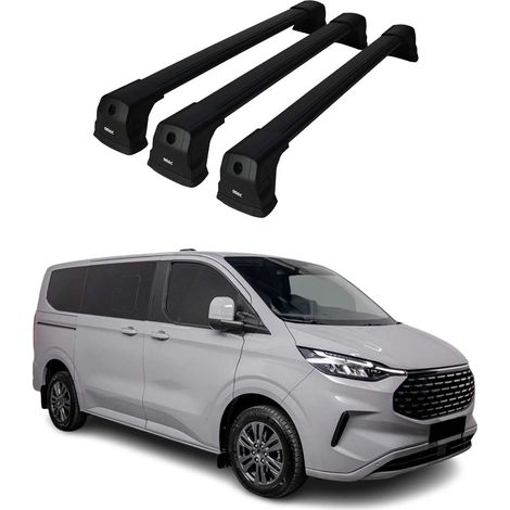 OMAC Dachträger Querträger kompatibel mit Ford Transit Custom / Tourneo Custom II 2023-2026 – 2 Stangen – Abschließbar – Aluminium Schwarz (1/5)