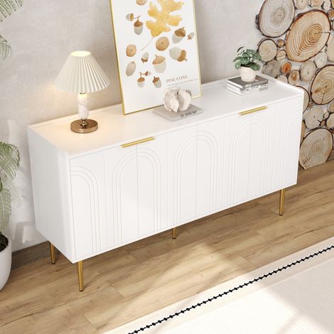 Meuble buffet moderne et minimaliste, armoire de rangement avec étagères, meuble TV ou console pour salon, ensemble de 3 pièces, 140L x 38P x 75H (cm) (1/5)