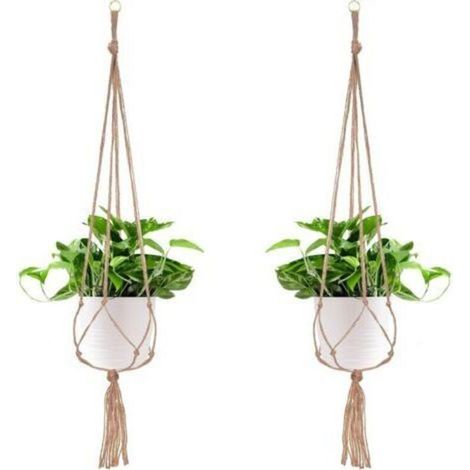 2 Paquets Suspension Plante, Pot Suspendu Plante, pour Suspendre Pot de Fleur Suspension Suspendue Décoration Balcon Maison, 4 Jambes en Corde, 105 cm (1/4)