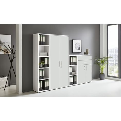 BMG Möbel abschließbare Regalwand/Schrankwand, Office Edition Set 22, weiß / weiß matt