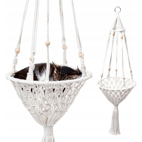 Cuccia per gatti, amaca sospesa bianca, stile boho, 30x30 cm (1/3)