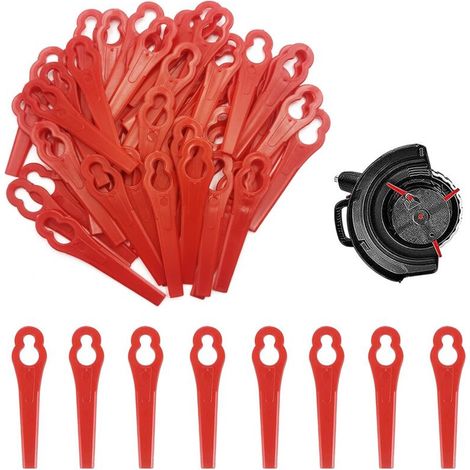 50 Pièces Lames en Plastique de Rechange pour Coupe-Bordures, Lames en Plastique, Lames de Grass Trimmer Brush Cutter, Tondeuse à Gazon en Plastique Lames, Coupe Bordure en Plastique Rouge (1/5)