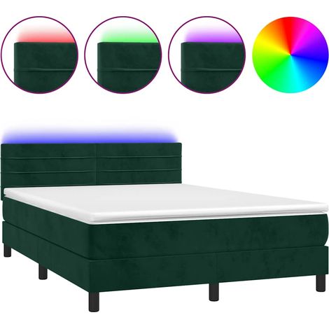 Maison Exclusive - Boxspringbett mit Matratze & LED Dunkelgrün 14