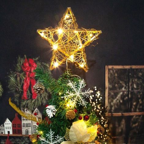 Cimier Étoile - Rotin Naturel - Pour Sapin De Noël - 25,4 Cm - Décoration Saisonnière (1/5)